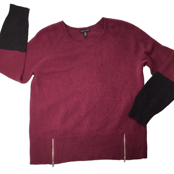 Eileen Fisher Yak Merino Italian Wool Blend Sweater Colorblock Zippers Size L - Picture 6 of 8